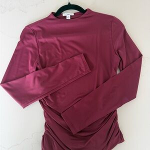 Bar III Twist-Waist Long Sleeve Top - Burgundy